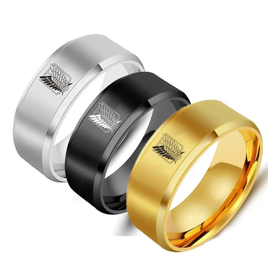 Attack on Titan Stainless Steel Ring β Wings of Liberty Flag Design