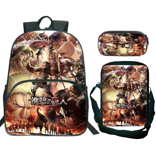 Attack on Titan Backpack 3pcs Set – Schoolbag, Shoulder Bag & Pencil Case