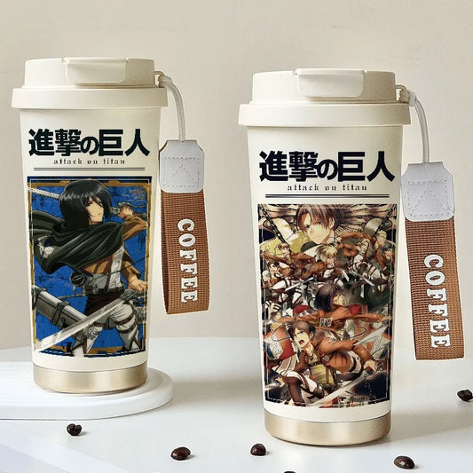 Attack on Titan Thermos Cup β Eren Jaeger & Levi Ackerman Stainless Steel Flask with Strap