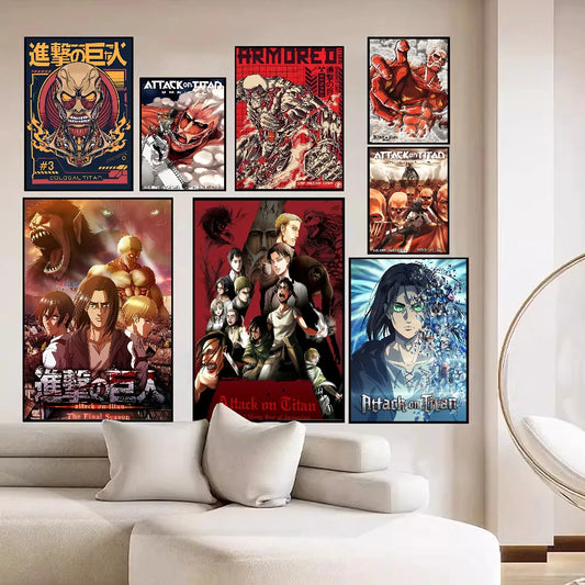 Attack on Titan Retro Kraft Paper Sticky Poster β DIY Wall Art for Room, Bar, or CafΓ©