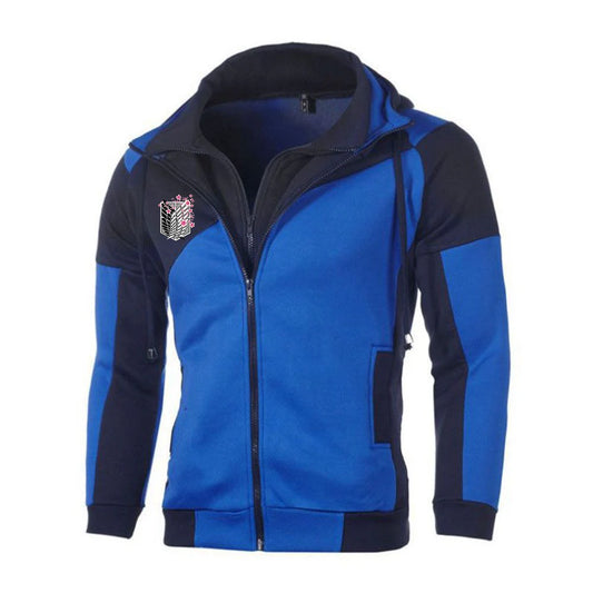 2025 Spring/Autumn Attack on Titan Splicing Jacket – Fake Two-Piece Anime Hoodie for Men