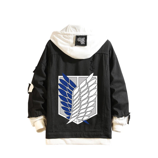 Attack on Titan Denim Hoodie Jacket – Scout Regiment Mikasa/Eren Cosplay Coat