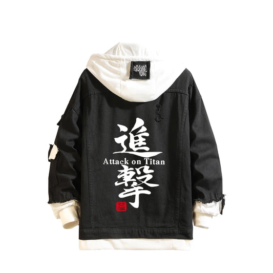 Attack on Titan Denim Hoodie Jacket – Scout Regiment Mikasa/Eren Cosplay Coat