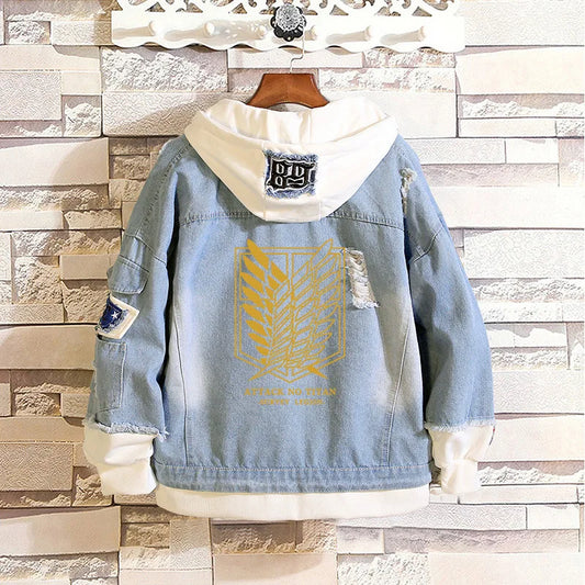 Attack on Titan Scout Regiment Denim Jacket – Eren Jaeger Cosplay Hoodie