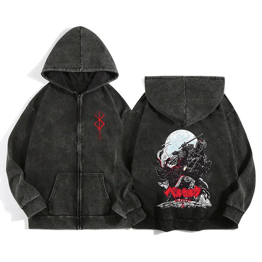 Anime Berserk Wash Zip-Up Hoodie