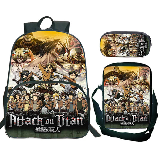 Attack on Titan Backpack 3pcs Set – Schoolbag, Shoulder Bag & Pencil Case