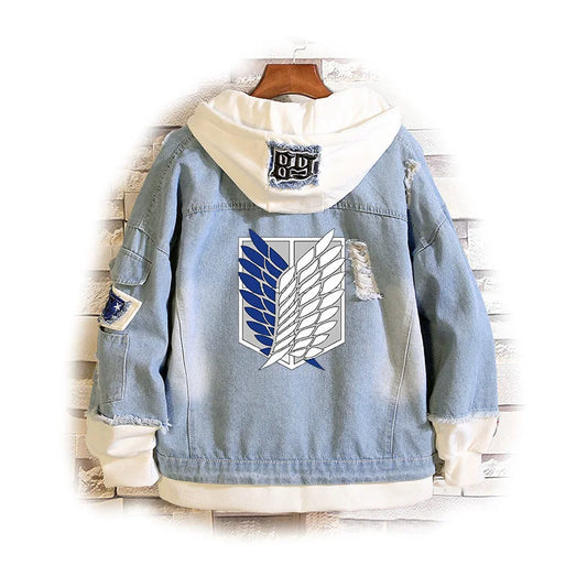 Attack on Titan Scout Regiment Denim Jacket – Eren Jaeger Cosplay Hoodie