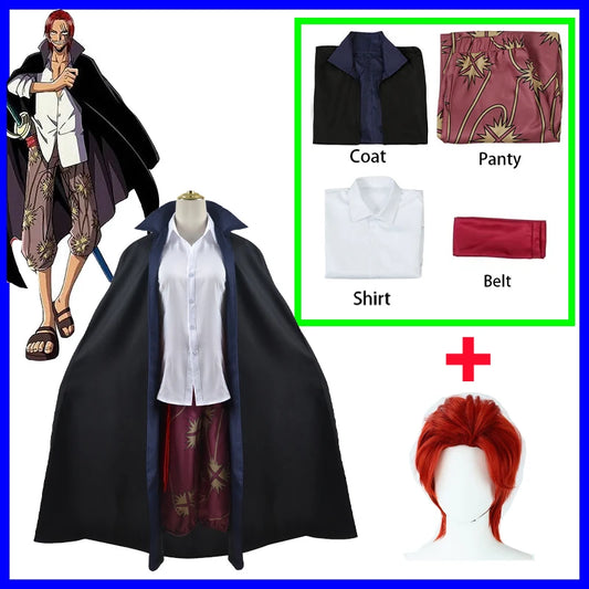 Red Shanks Cosplay Costume – One Piece Full Outfit with Red Hair Wig