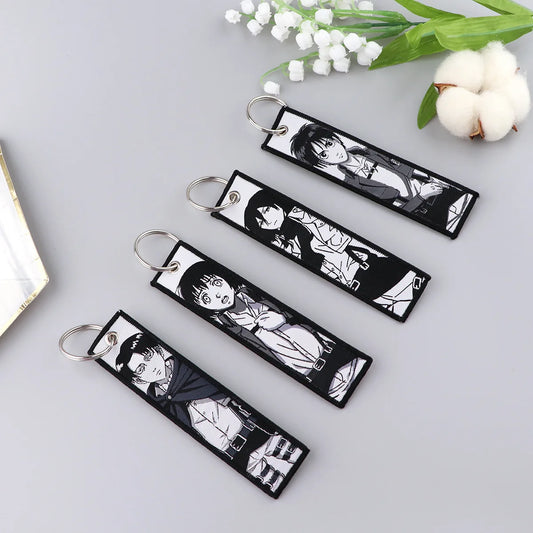 Anime Attack on Titan Key-Rings & Student Cloth Lanyard – Eren, Mikasa, Armin, Levi