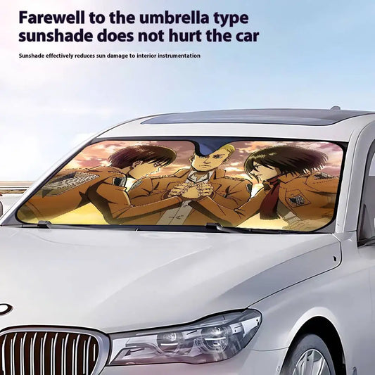 Attack on Titan Windshield Sunshade – Foldable UV Protector with Cartoon Design