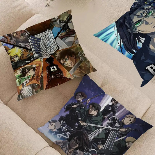 Attack on Titan x Stitch Pillow Cover – Cute Anime Sofa Cushion Decor