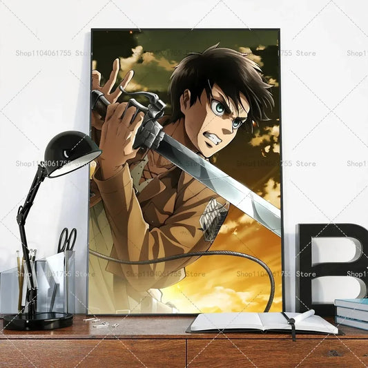 Eren Yeager Attack on Titan Canvas Poster – Anime Wall Art for Home & Café Decor