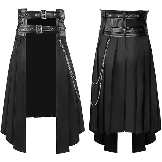 Men’s Leather Skirt – Punk Rock Style Casual Half Skirt