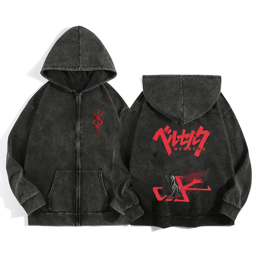 Anime Berserk Wash Zip-Up Hoodie