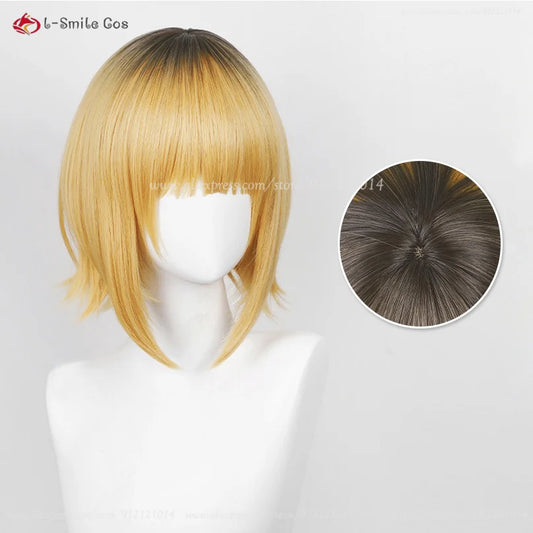 Memu Cho Cosplay Wig – 30cm Golden Black Heat-Resistant Wig with Cap