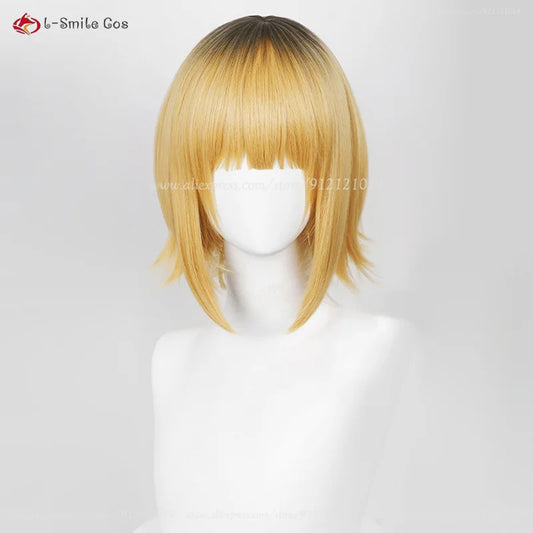 Memu Cho Cosplay Wig – 30cm Golden Black Heat-Resistant Wig with Cap