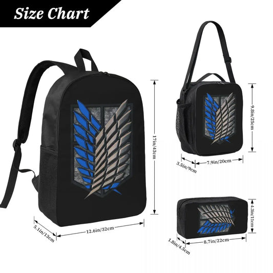 Attack on Titan Kids Backpack Set – School Bag, Lunch Box & Pencil Case