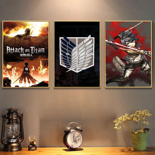 Attack on Titan Vintage Poster – Sticky Whitepaper Wall Art Print