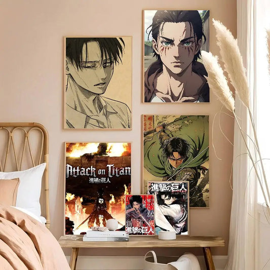 Attack on Titan Levi Ackerman Vintage Poster – Retro Kraft Paper Wall Sticker